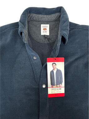 Copper & Oak Ribbed Shirt Jacket Mens Medium Blue NWT Heavyweight Snap Buttons